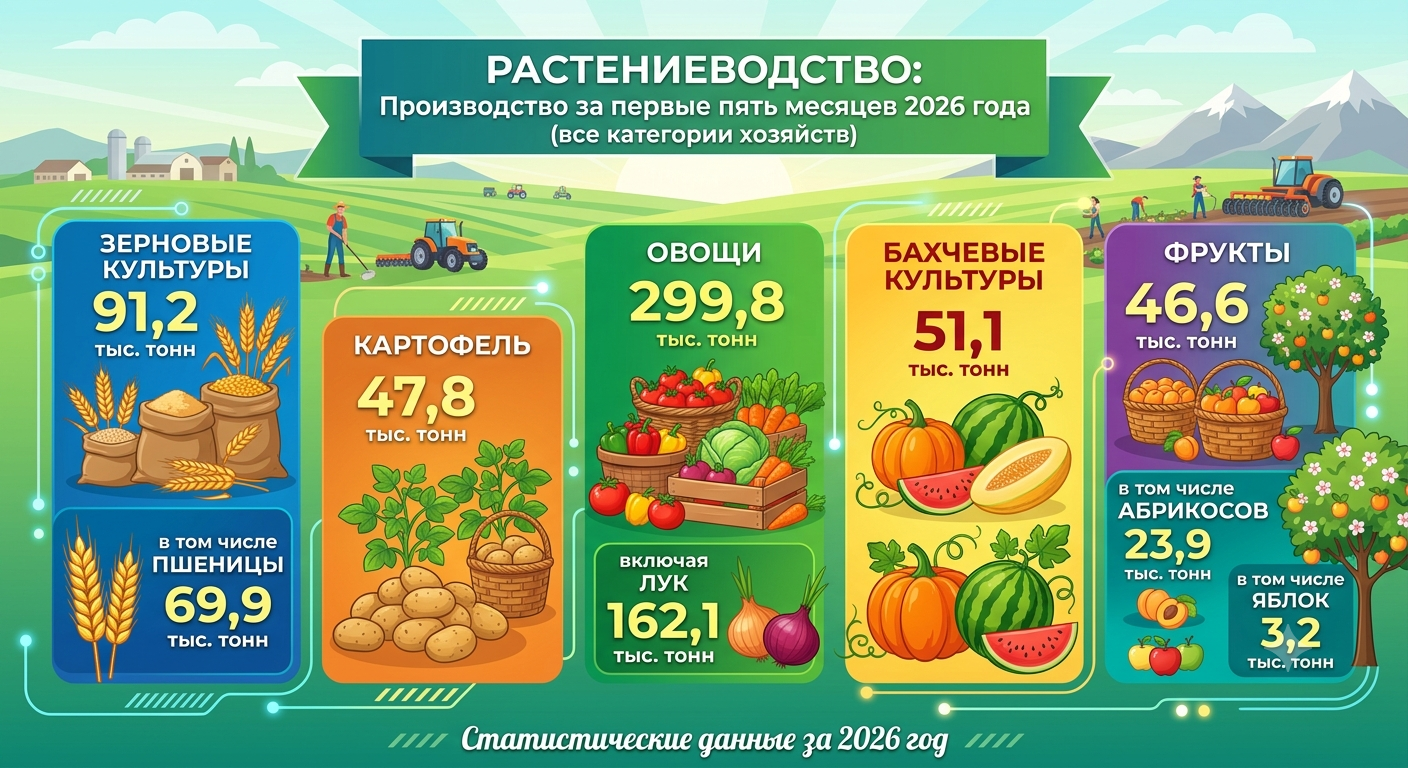 Таджикистан: объем сельскохозяйственной продукции вырос на 7,5% за январь–май 2026 года